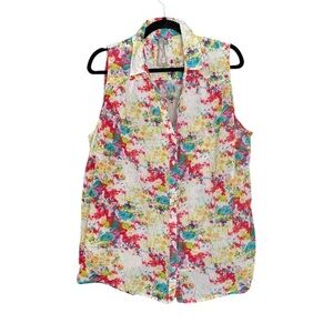 PENNINGTONS Cotton Watercolour Print Sleeveless Button Front Blouse 1X